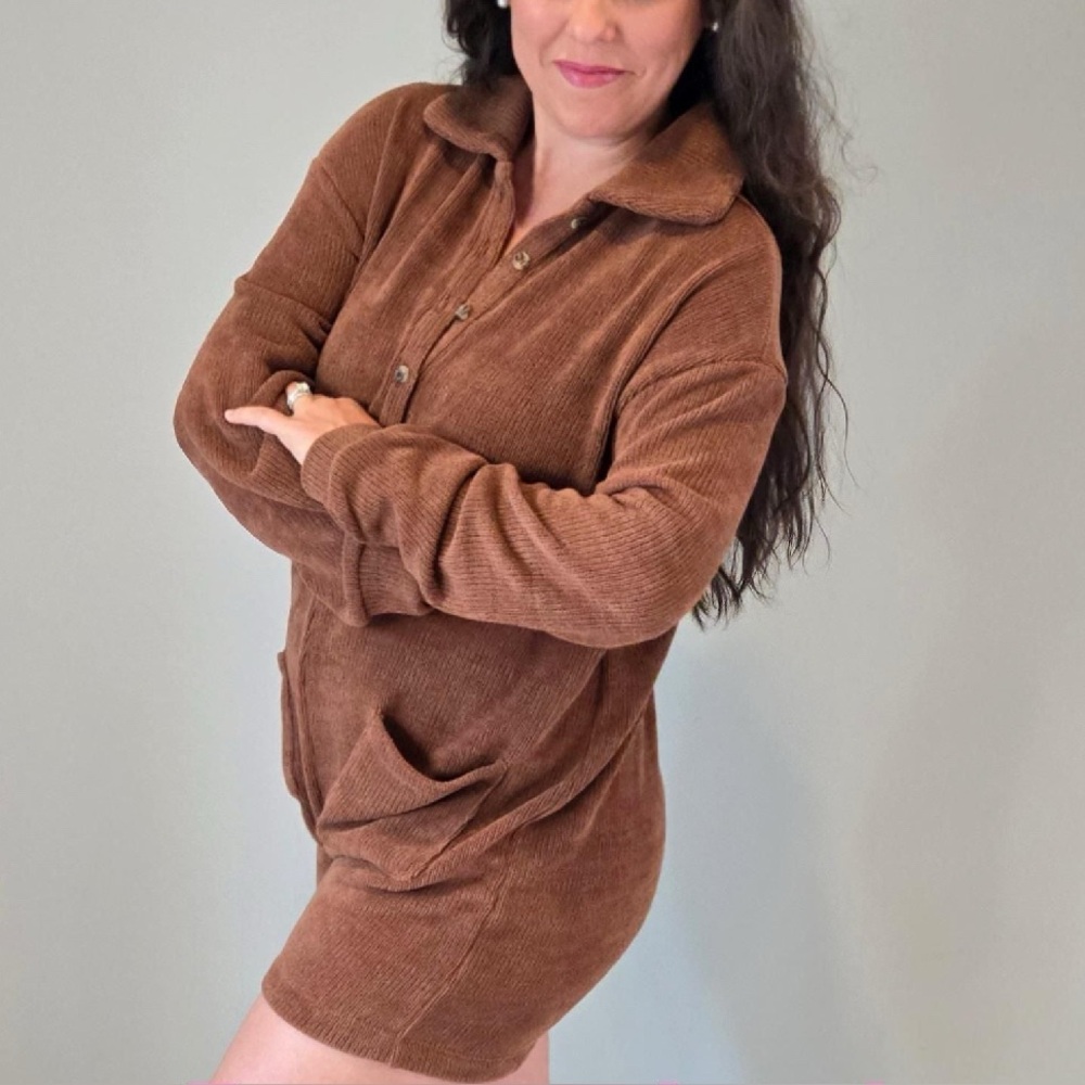 Cozy Plush Lounge Romper | Hazelnut Brown | Soft Long Sleeve One Piece